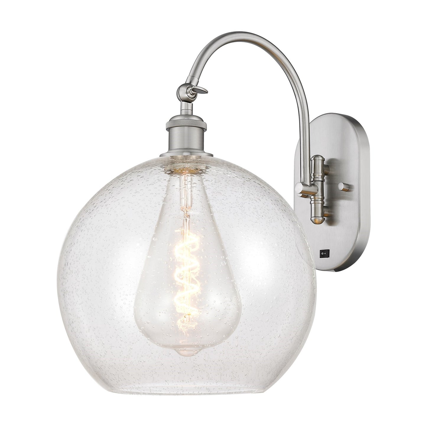 Innovations Athens 12in 1-Light Wall Sconce | Industrial Brushed Satin Nickel Steel and Seedy Glass | Hallway & Bedroom Accent | Model 918-1W-SN-G124-12