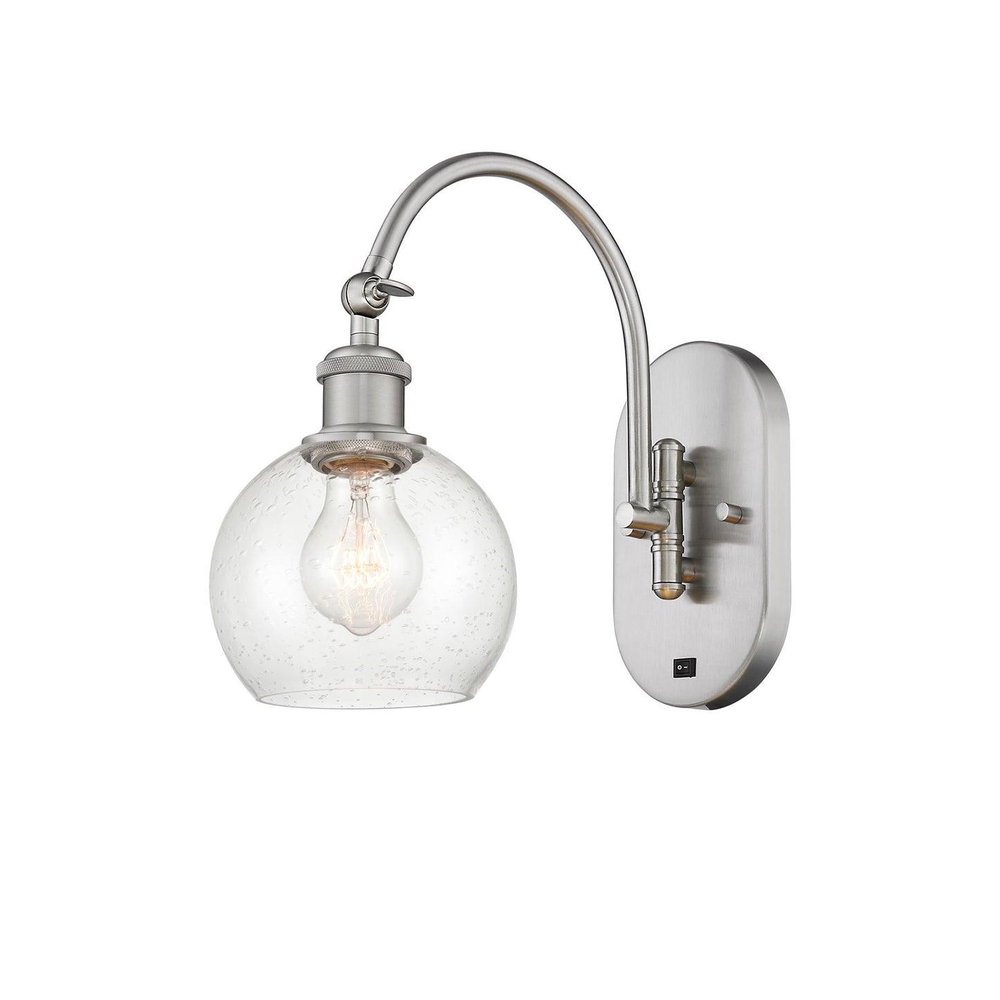 Innovations Athens 6in 1-Light Wall Sconce | Industrial Brushed Satin Nickel Steel and Seedy Glass | Hallway & Bedroom Accent | Model 918-1W-SN-G124-6