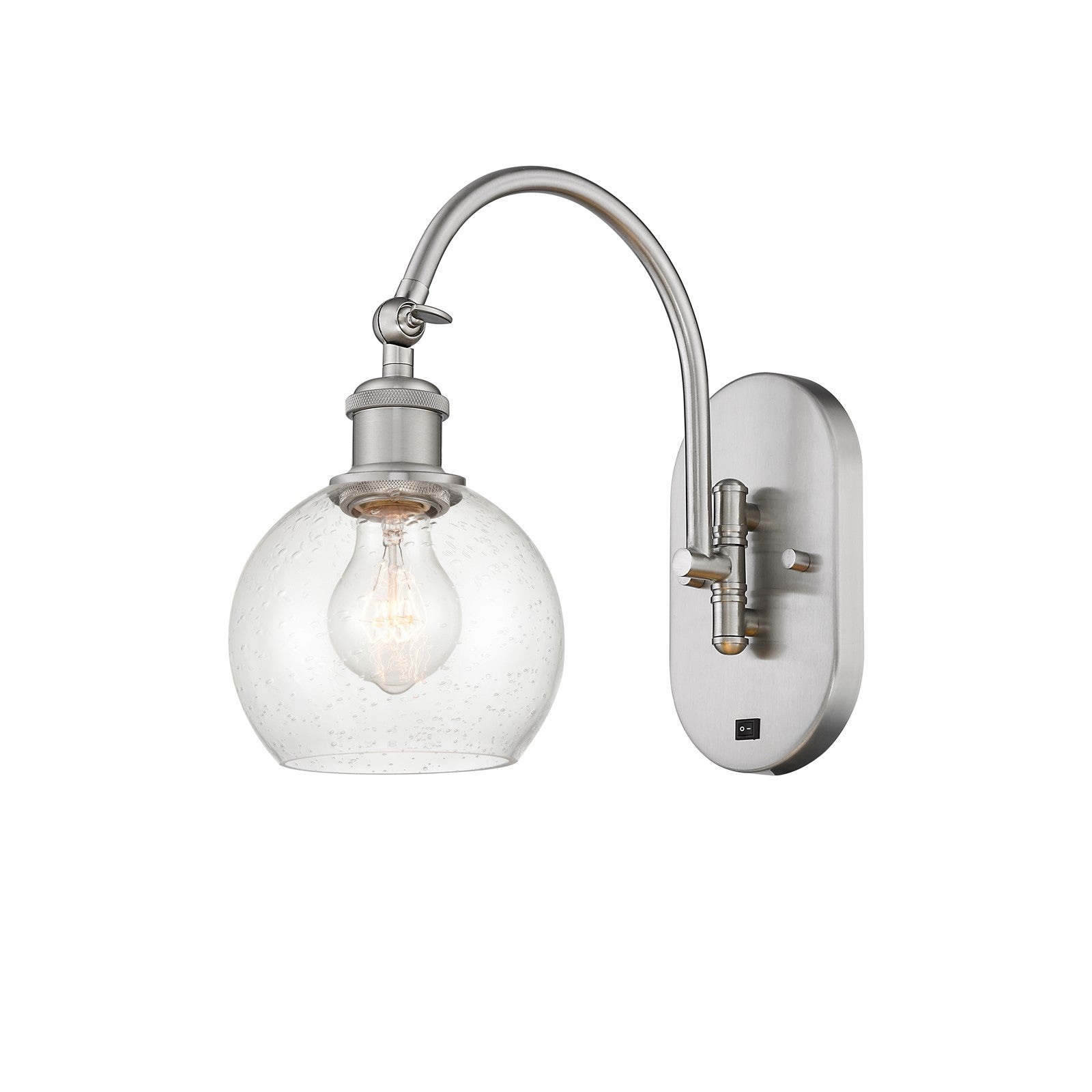 Innovations Athens 6in 1-Light Wall Sconce | Industrial Brushed Satin Nickel Steel and Seedy Glass | Hallway & Bedroom Accent | Model 918-1W-SN-G124-6