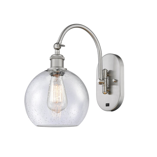 Innovations Athens 8in 1-Light Wall Sconce | Industrial Brushed Satin Nickel Steel and Seedy Glass | Hallway & Bedroom Accent | Model 918-1W-SN-G124-8