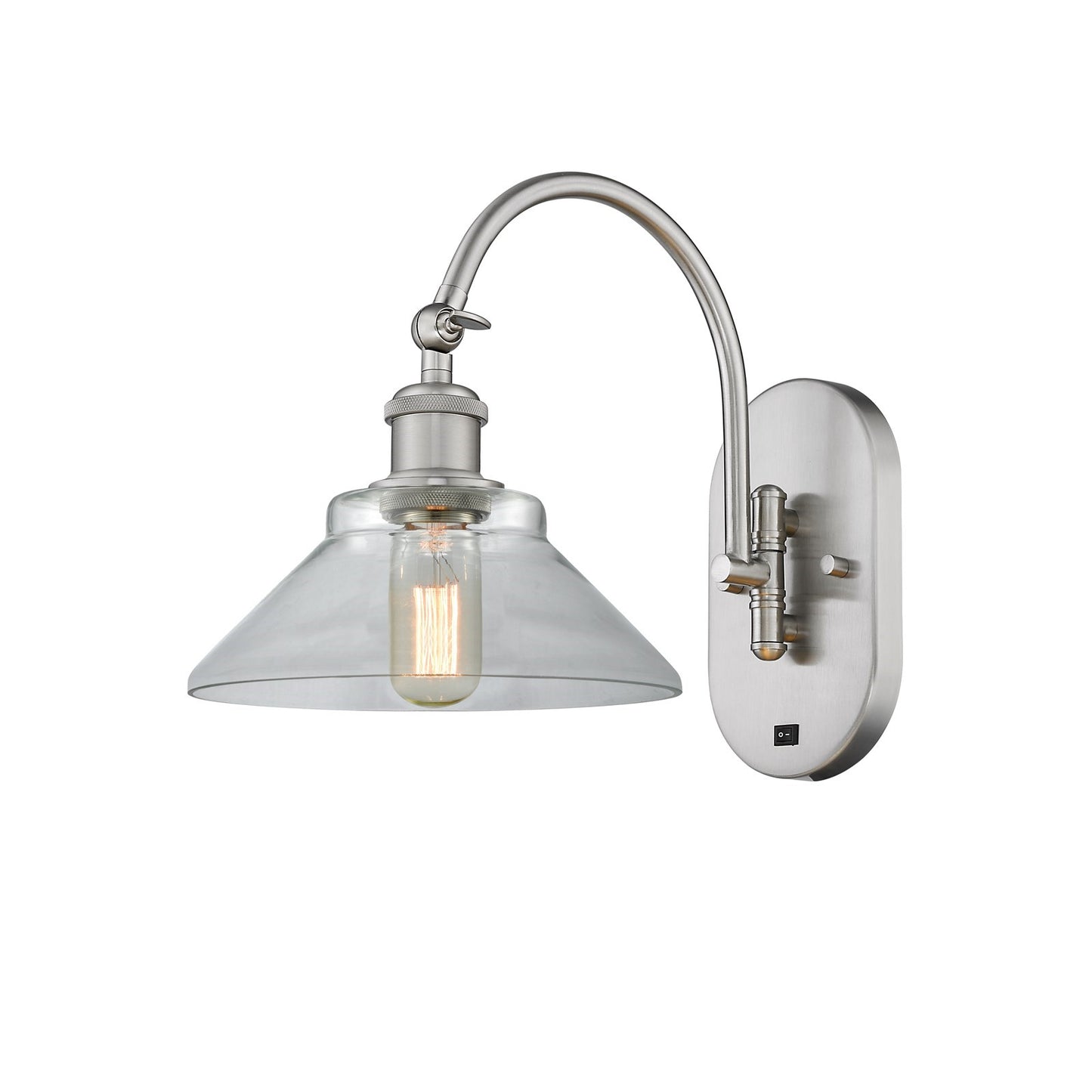 Innovations Orwell 8in 1-Light Wall Sconce | Industrial Brushed Satin Nickel Steel and Clear Glass | Bedroom & Hallway Accent | Model 918-1W-SN-G132