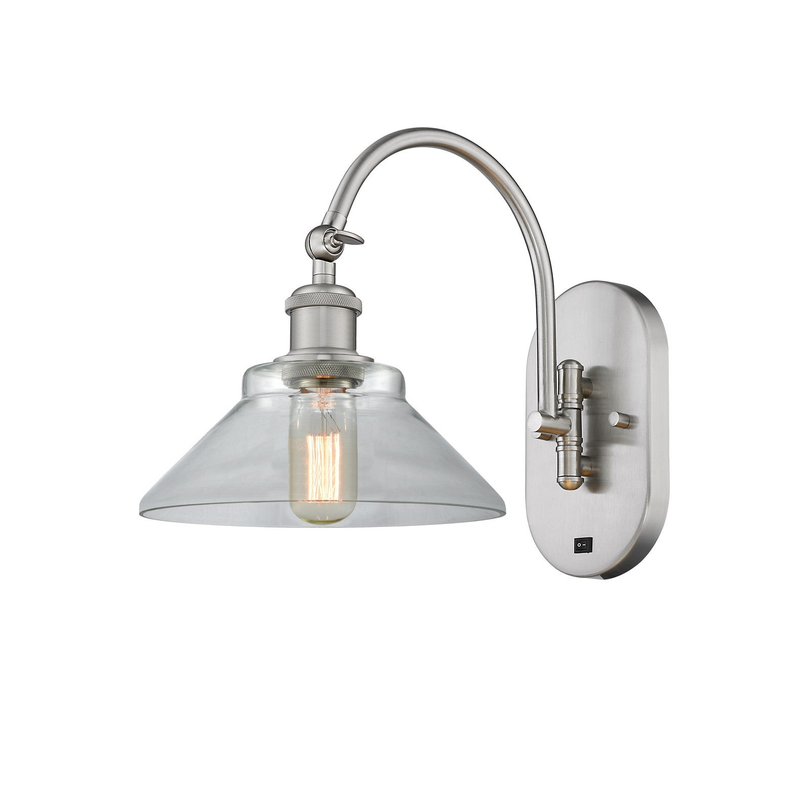 Innovations Orwell 8in 1-Light Wall Sconce | Industrial Brushed Satin Nickel Steel and Clear Glass | Bedroom & Hallway Accent | Model 918-1W-SN-G132