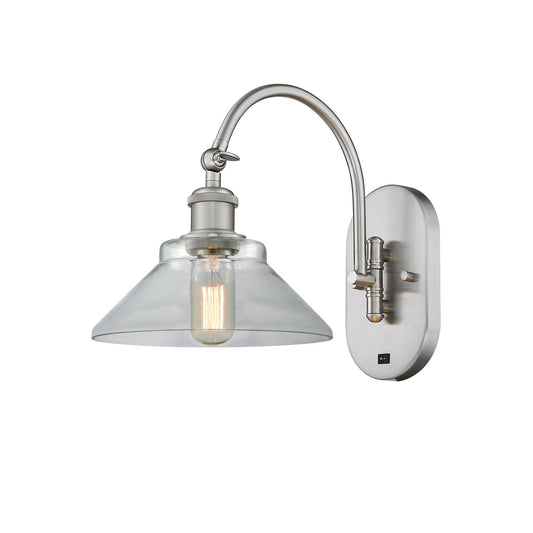 Innovations Orwell 8in 1-Light Wall Sconce | Industrial Brushed Satin Nickel Steel and Clear Glass | Bedroom & Hallway Accent | Model 918-1W-SN-G132