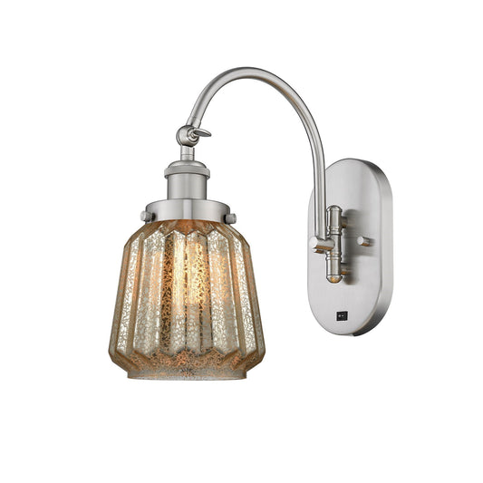 Innovations Chatham 7in 1-Light Swing Arm Lamp | Industrial Brushed Satin Nickel Steel and Mercury Ribbed Glass | Bedroom Reading & | Model 918-1W-SN-G146