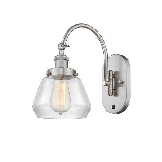 Innovations Fulton 7in 1-Light Swing Arm Lamp | Industrial Brushed Satin Nickel and Clear Glass | Bedroom & Living Room Reading | Model 918-1W-SN-G172