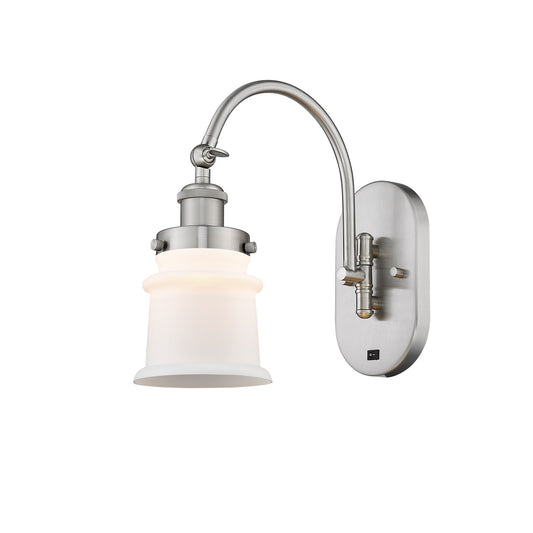 Innovations Canton 6.5in 1-Light Swing Arm Sconce | Industrial Brushed Satin Nickel and Matte White Frosted Glass | Bedroom & | Model 918-1W-SN-G181S