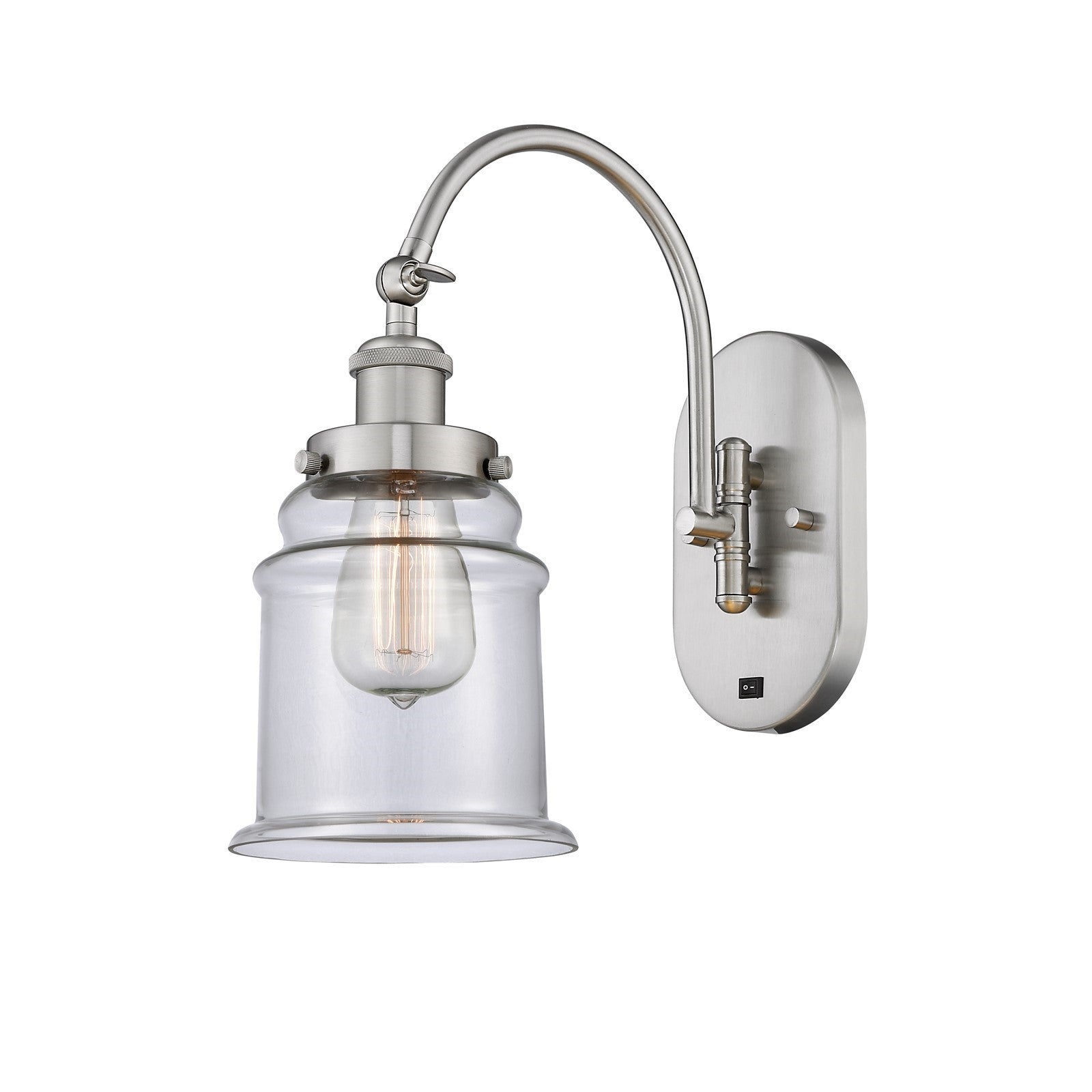 Innovations Canton 6.5in 1-Light Swing Arm Sconce | Industrial Brushed Satin Nickel and Clear Glass | Bedroom & Living Room Reading | Model 918-1W-SN-G182