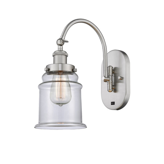 Innovations Canton 7in 1-Light Swing Arm Wall Sconce | Industrial Brushed Satin Nickel Steel and Clear Glass | Bedroom & Living | Model 918-1W-SN-G182-LED