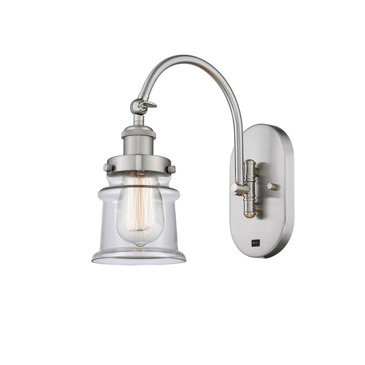 Innovations Canton 7in 1-Light Swing Arm Wall Sconce | Industrial Brushed Satin Nickel Steel and Clear Small Glass | Bedroom & | Model 918-1W-SN-G182S