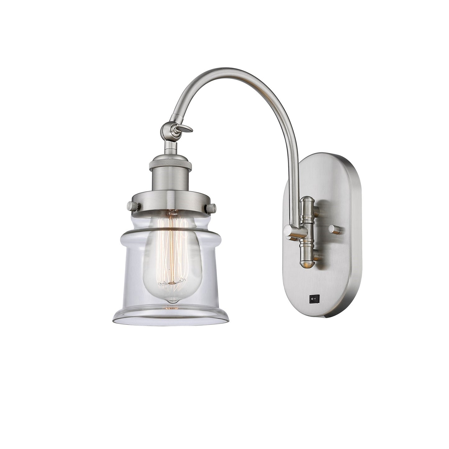 Innovations Canton 7in 1-Light Swing Arm Wall Sconce | Industrial Brushed Satin Nickel Steel and Clear Small Glass | Bedroom & | Model 918-1W-SN-G182S-LED