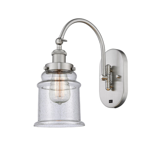 Innovations Canton 7in 1-Light Swing Arm Wall Sconce | Industrial Brushed Satin Nickel Steel and Seedy Glass | Bedroom & Living | Model 918-1W-SN-G184