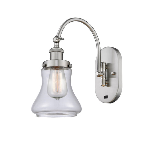 Innovations Bellmont 1-Light Swing Arm Wall Sconce | Industrial Brushed Satin Nickel and Clear Glass | Bedroom & Living Room | Model 918-1W-SN-G192