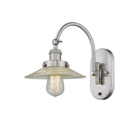 Innovations Halophane 1-Light Swing Arm Sconce | Industrial Brushed Satin Nickel and Clear Glass | Bedroom & Living Room Reading | Model 918-1W-SN-G2