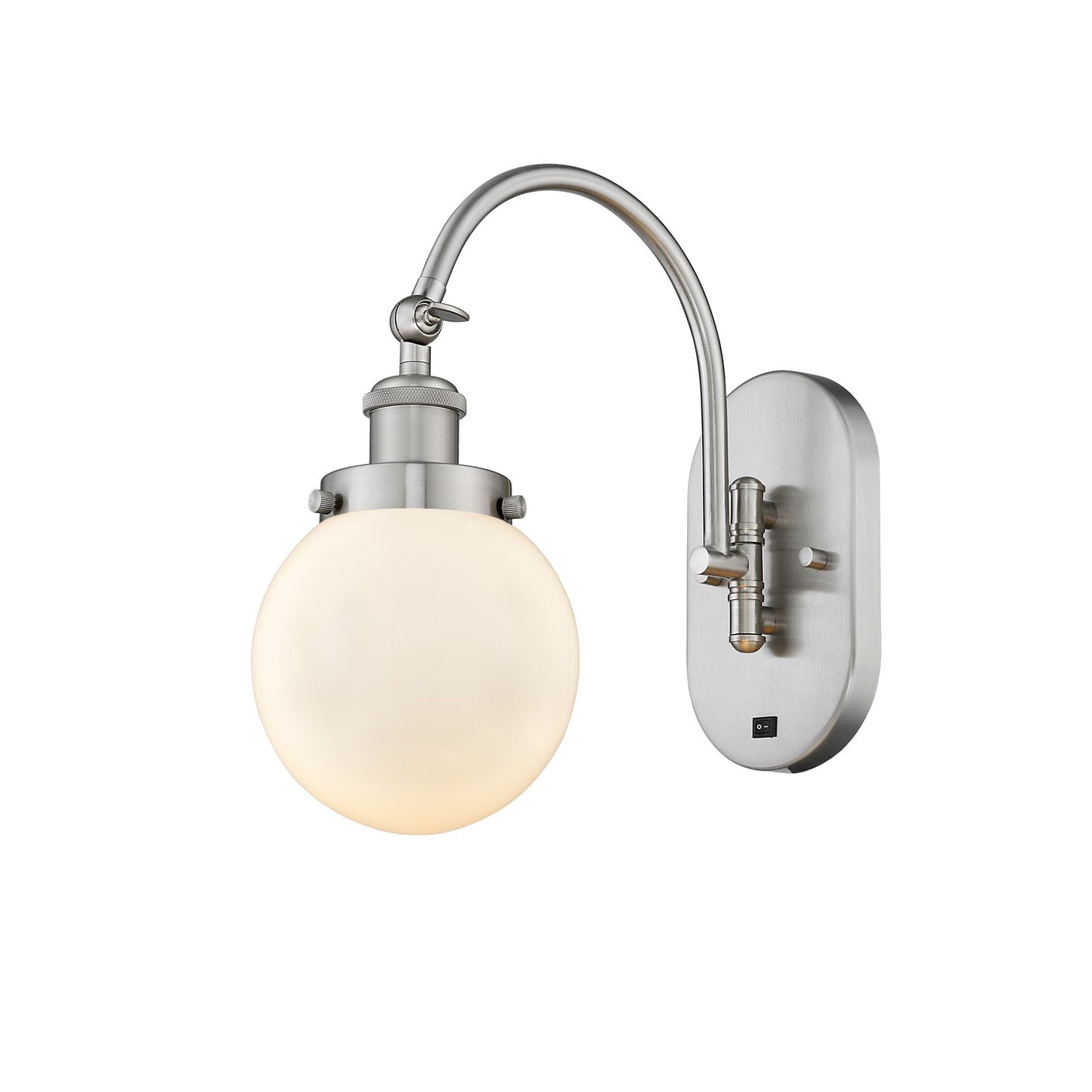 Innovations Beacon 6in 1-Light Swing Arm Wall Sconce | Industrial Brushed Satin Nickel and Matte White Frosted Glass | Bedroom & | Model 918-1W-SN-G201-6