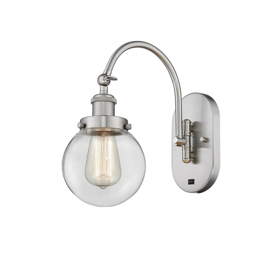 Innovations Beacon 6in 1-Light Swing Arm Wall Sconce | Industrial Brushed Satin Nickel Steel and Clear Glass | Bedroom & | Model 918-1W-SN-G202-6-LED