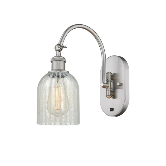 Innovations Caledonia 5in 1-Light Wall Sconce | Industrial Brushed Satin Nickel and Mouchette Glass | Bedroom & Hallway Accent | Model 918-1W-SN-G2511