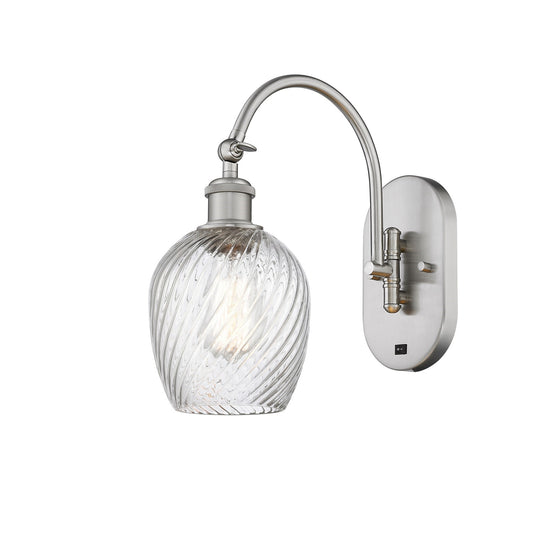 Innovations Salina 5.75in 1-Light Wall Sconce | Industrial Brushed Satin Nickel and Clear Spiral Fluted Glass | Bedroom & Hallway | Model 918-1W-SN-G292