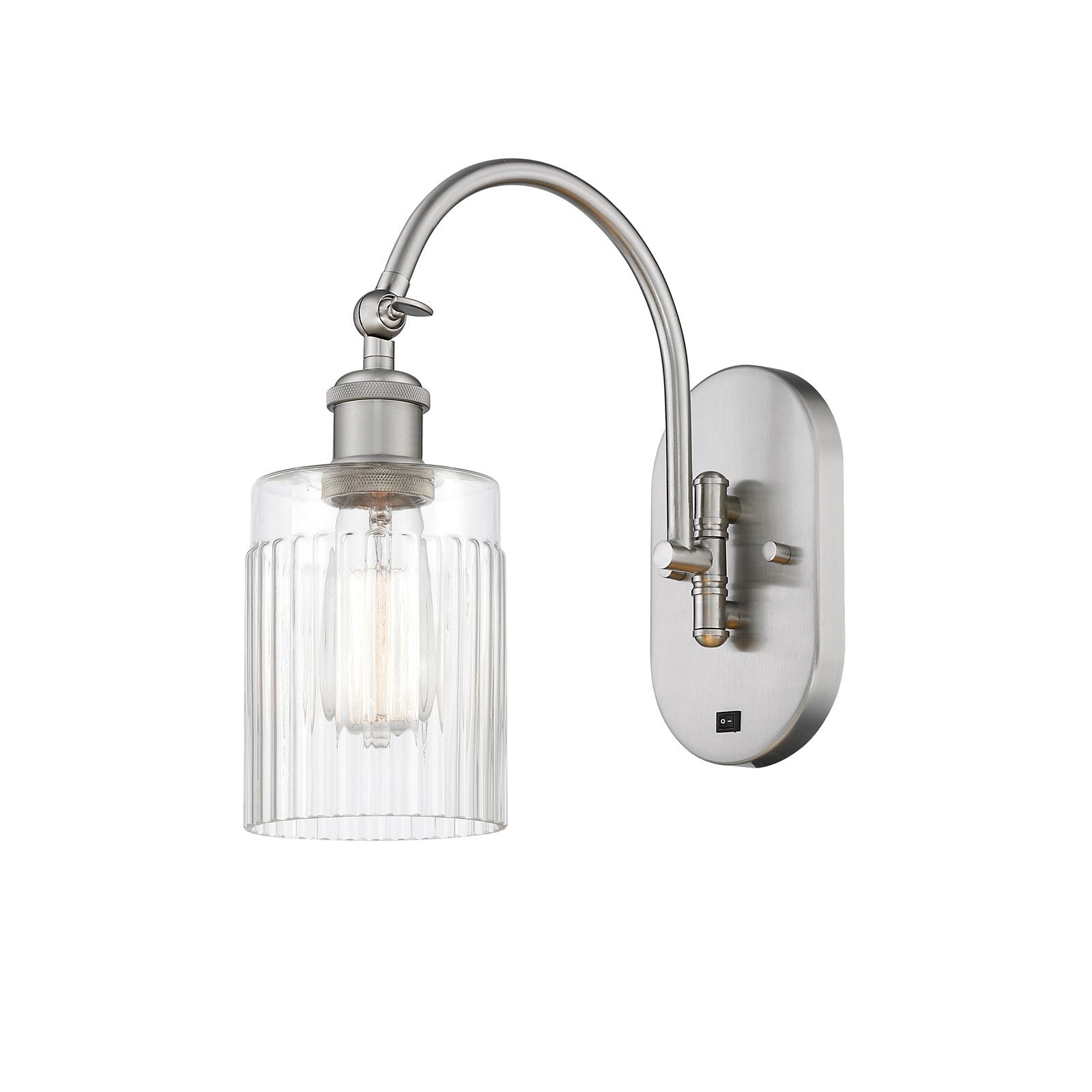 Innovations Hadley 1-Light 4.5in Wall Sconce | Industrial Brushed Satin Nickel and Clear Ribbed Glass | Bedroom & Hallway Accent | Model 918-1W-SN-G342