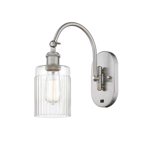 Innovations Hadley 1-Light 4.5in Wall Sconce | Industrial Brushed Satin Nickel and Clear Ribbed Glass | Bedroom & Hallway Accent | Model 918-1W-SN-G342