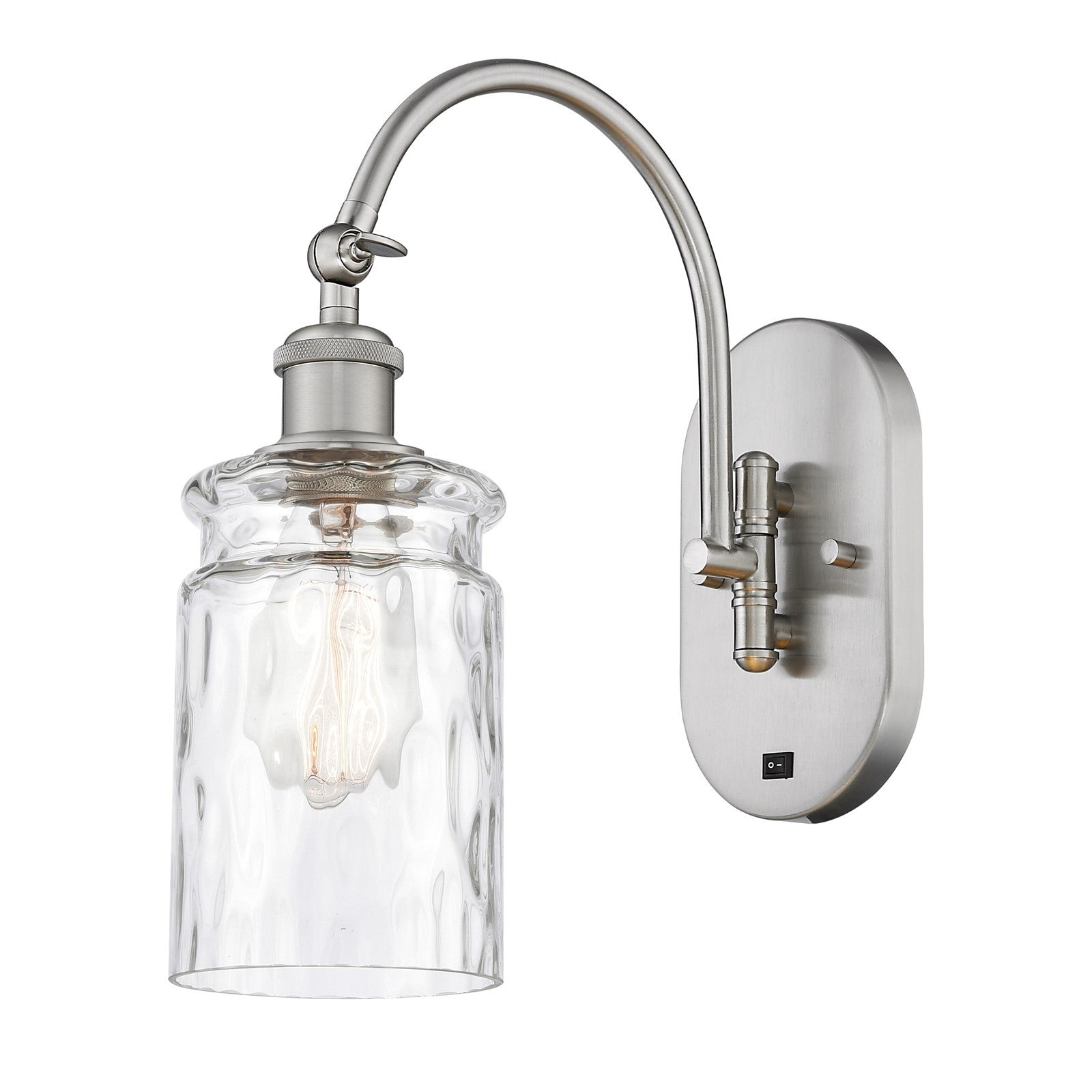 Innovations Candor 1-Light 4.75in Wall Sconce | Industrial Brushed Satin Nickel and Clear Waterglass Ribbed Glass | Bedroom & | Model 918-1W-SN-G352