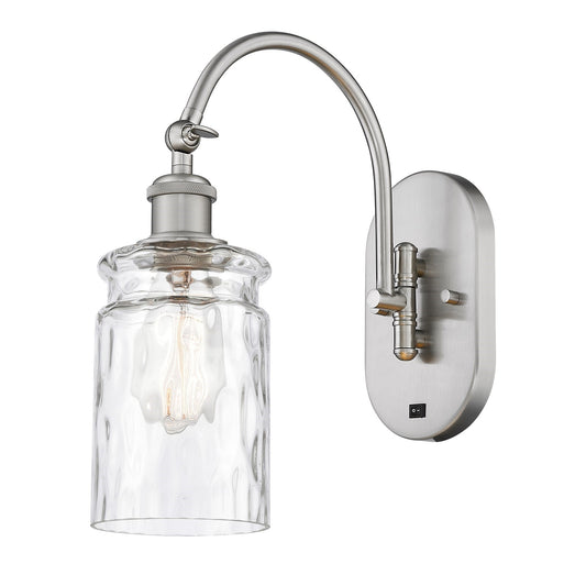 Innovations Candor 1-Light 4.75in Wall Sconce | Industrial Brushed Satin Nickel and Clear Waterglass Ribbed Glass | Bedroom & | Model 918-1W-SN-G352