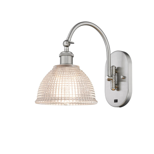 Innovations Arietta 8in 1-Light Wall Sconce | Industrial Brushed Satin Nickel Steel and Clear Glass | Bedroom & Hallway Accent | Model 918-1W-SN-G422