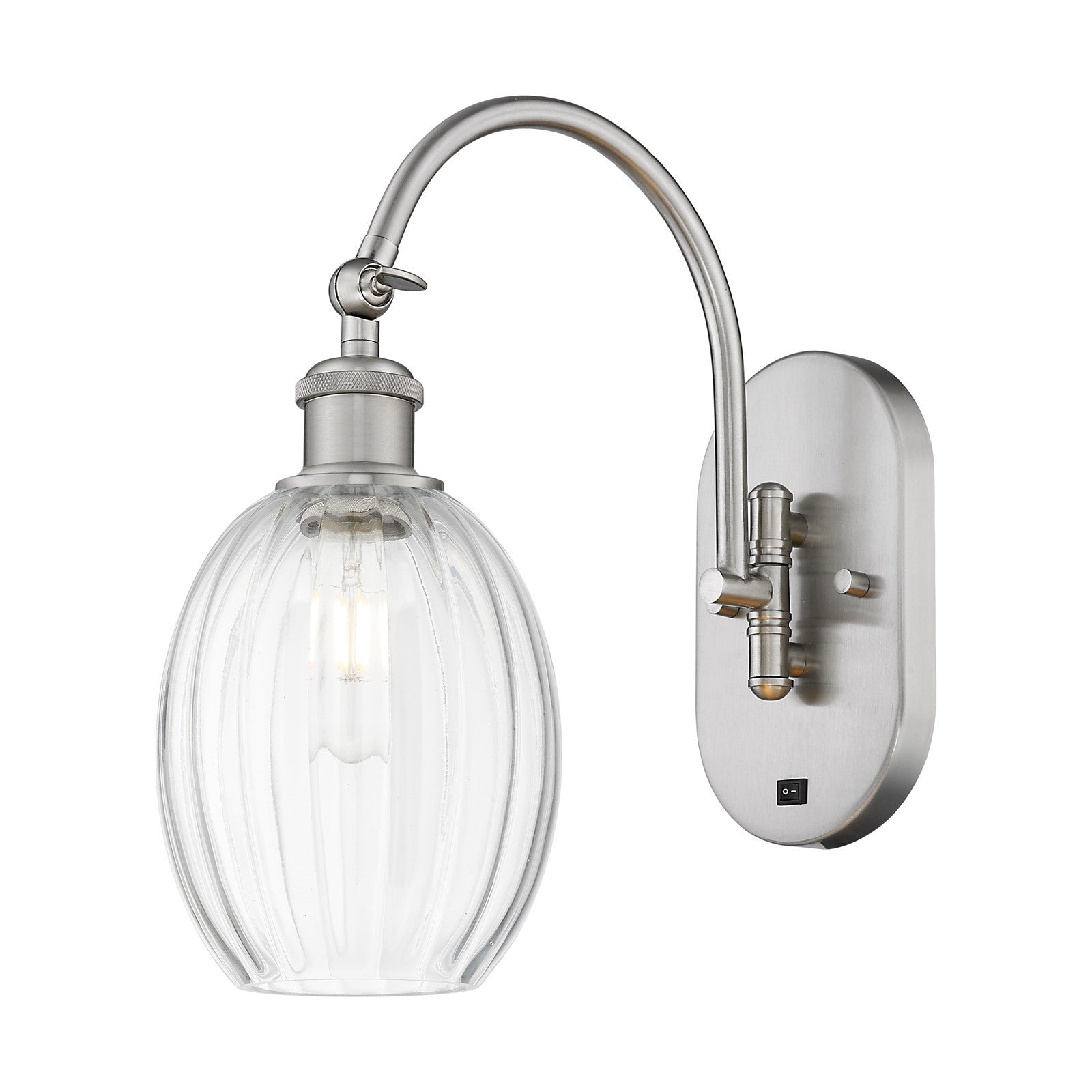 Innovations Preston Bulb 6.25in 1-Light Wall Sconce | Industrial Brushed Satin Nickel Steel and Clear Glass | Hallway & | Model 918-1W-SN-G459-6CL