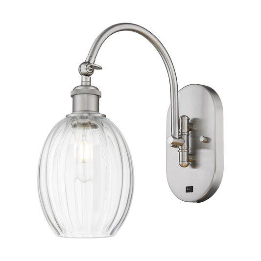 Innovations Preston Bulb 6.25in 1-Light Wall Sconce | Industrial Brushed Satin Nickel Steel and Clear Glass | Hallway & | Model 918-1W-SN-G459-6CL