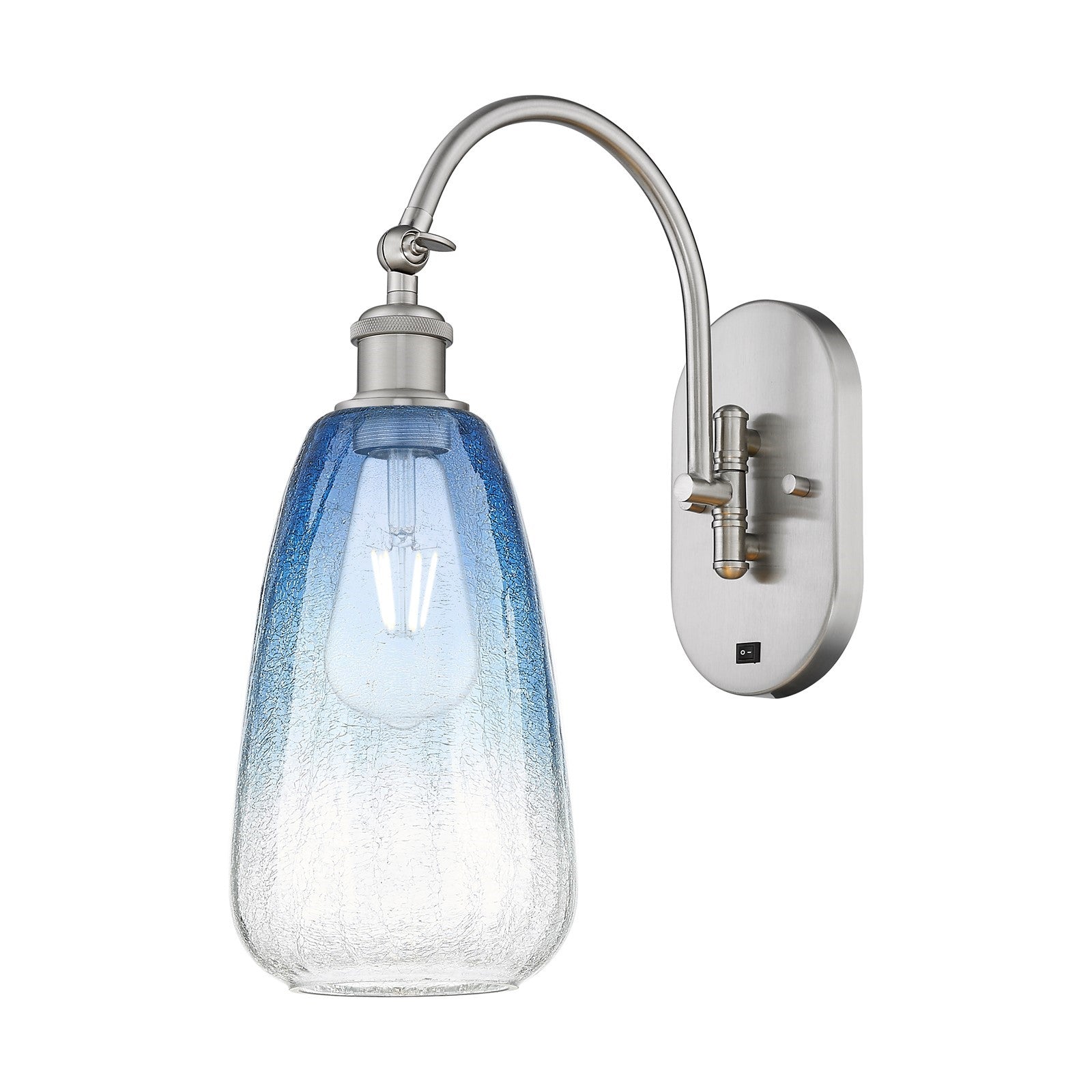 Innovations Brookhaven Almond 6in 1-Light Wall Sconce | Industrial Brushed Satin Nickel and Sapphire Blue Glass | Hallway & | Model 918-1W-SN-G480-6SB