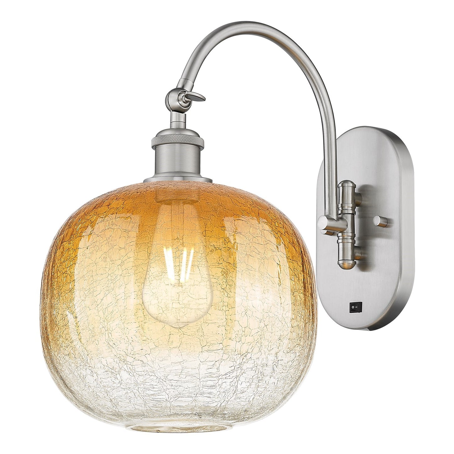 Innovations Brookhaven Sphere 11in 1-Light Wall Sconce | Industrial Brushed Satin Nickel and Amber Glass | Hallway & Bathroom | Model 918-1W-SN-G481-10AM
