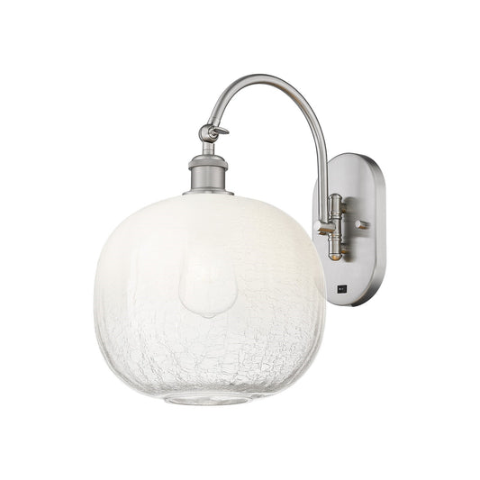 Innovations Brookhaven Sphere 11in 1-Light Wall Sconce | Industrial Brushed Satin Nickel and Opal Glass | Hallway & Bathroom | Model 918-1W-SN-G481-10OP