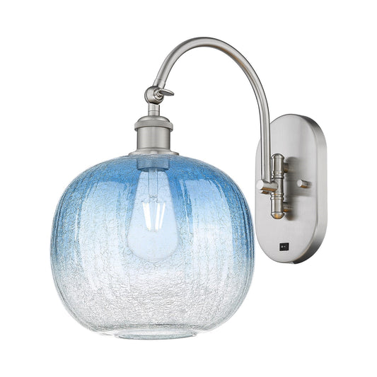Innovations Brookhaven Sphere 11in 1-Light Wall Sconce | Industrial Brushed Satin Nickel and Sapphire Blue Glass | Hallway & | Model 918-1W-SN-G481-10SB