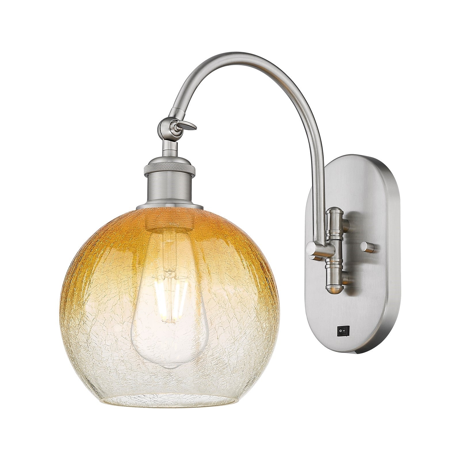 Innovations Brookhaven Globe 8in 1-Light Wall Sconce | Industrial Brushed Satin Nickel and Amber Glass | Hallway & Bedroom | Model 918-1W-SN-G483-8AM