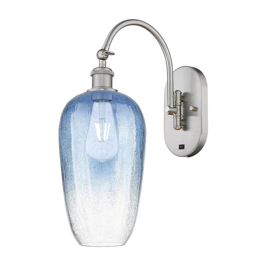 Innovations Brookhaven Flute 7in 1-Light Wall Sconce | Industrial Brushed Satin Nickel and Sapphire Blue Glass | Bedroom & | Model 918-1W-SN-G484-7SB