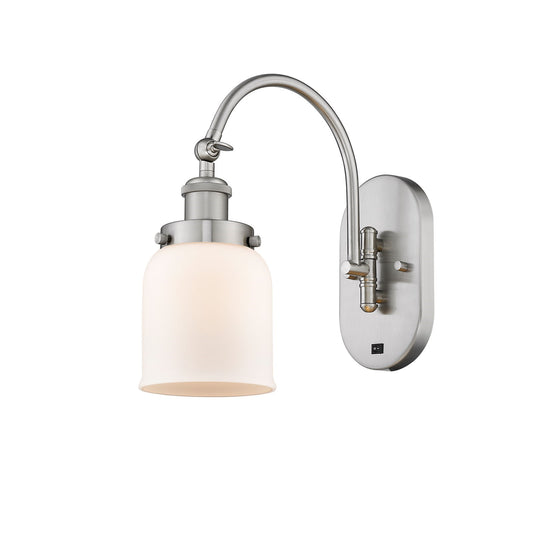 Innovations Bell 5in 1-Light Swing Arm Wall Sconce | Industrial Brushed Satin Nickel Steel and Matte White Frosted Glass | Bedroom | Model 918-1W-SN-G51
