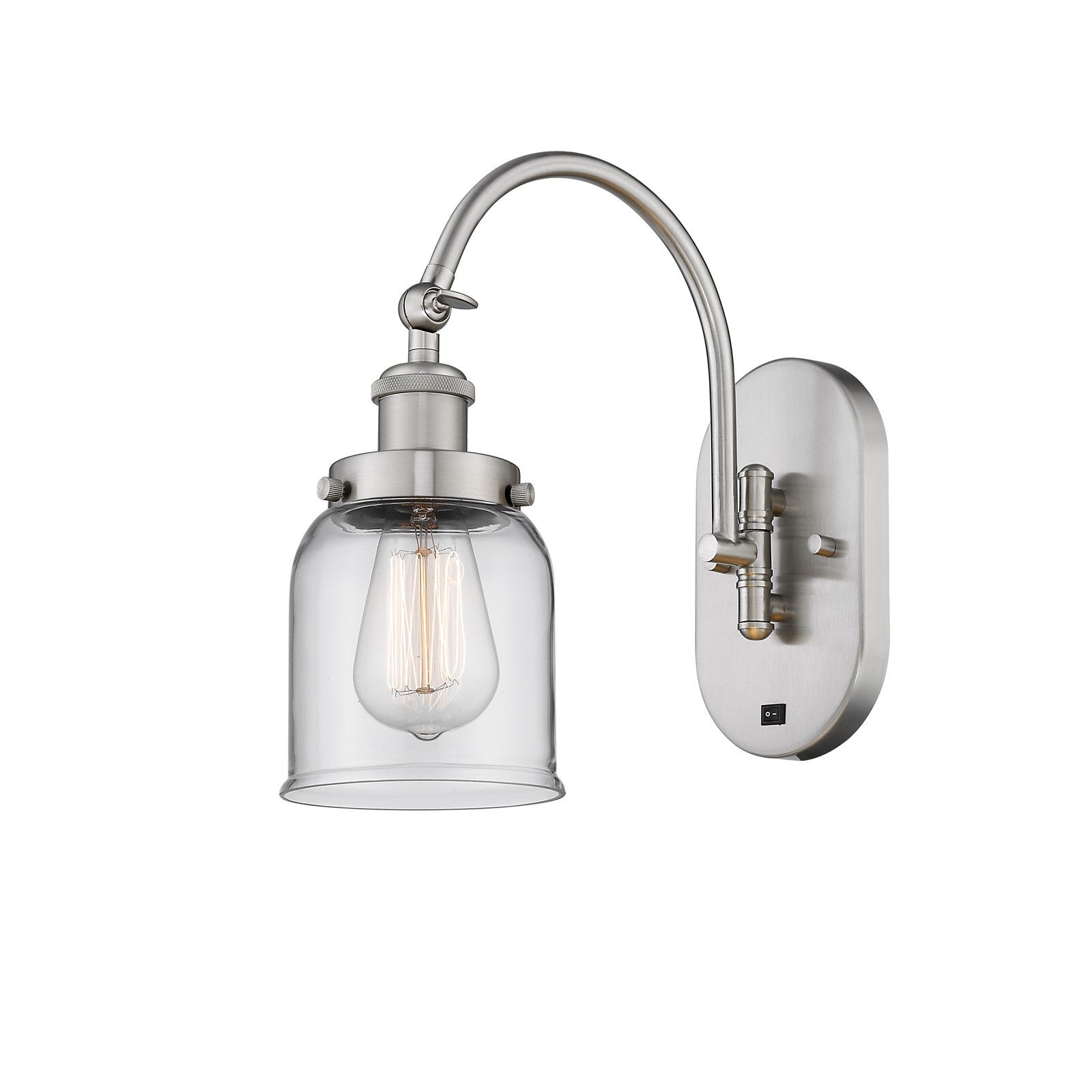 Innovations Bell 5in 1-Light Swing Arm Wall Sconce | Industrial Brushed Satin Nickel Steel and Clear Glass | Bedroom Reading Light | Model 918-1W-SN-G52