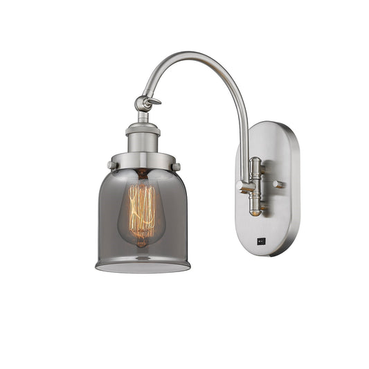 Innovations Bell 5in 1-Light Swing Arm Wall Sconce | Industrial Brushed Satin Nickel and Light Smoke Glass | Bedroom & Living | Model 918-1W-SN-G53-LED