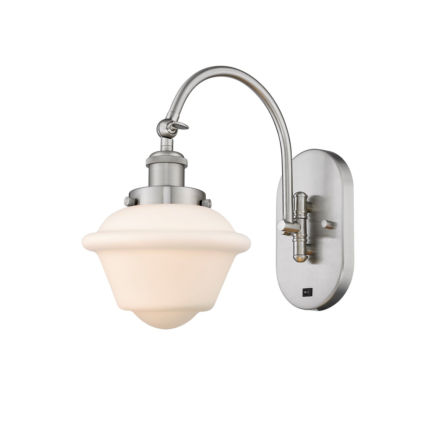 Innovations Oxford 7.5in 1-Light Swing Arm Wall Sconce | Traditional Brushed Satin Nickel and Matte White Frosted Glass | Bedroom & | Model 918-1W-SN-G531