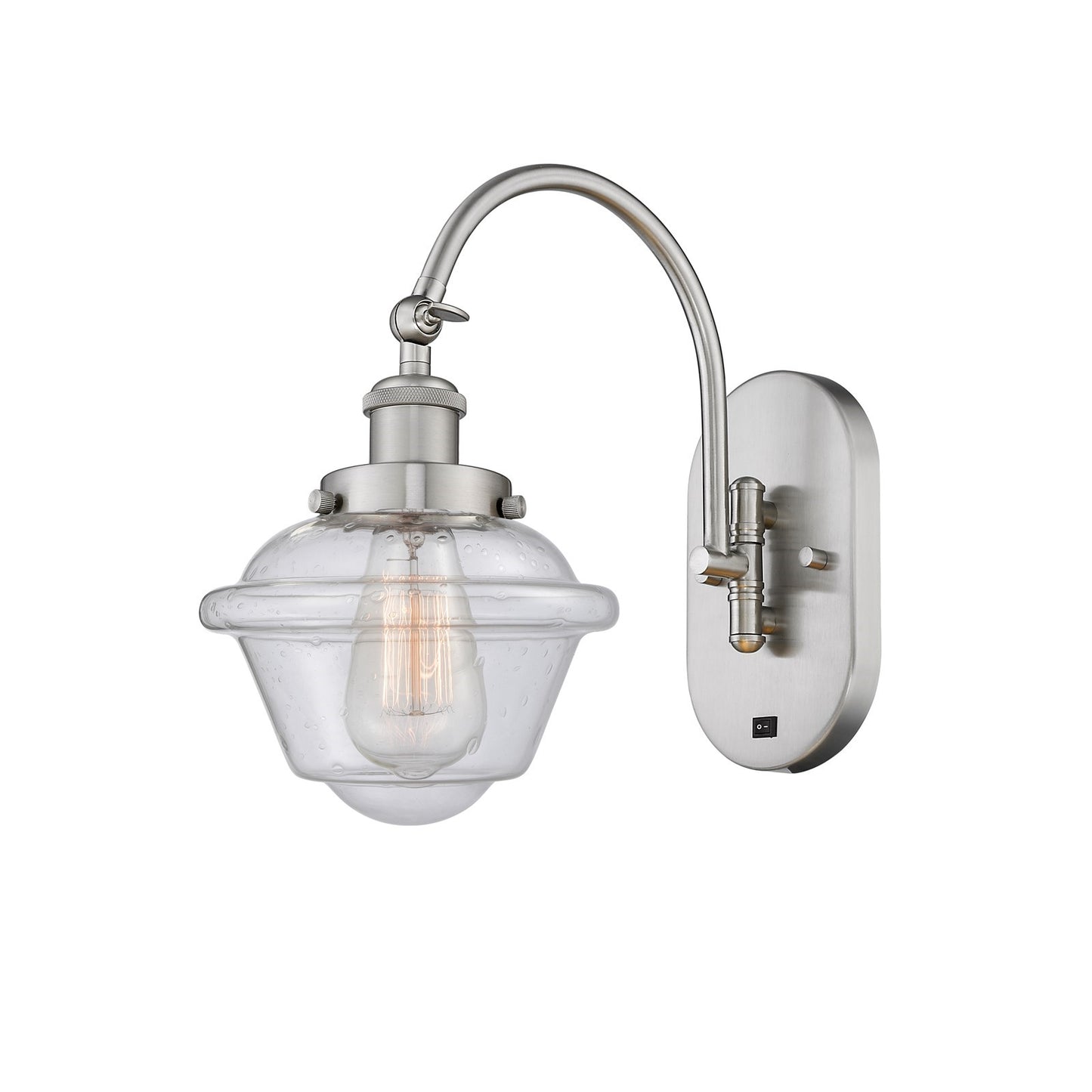 Innovations Oxford 8in 1-Light Swing Arm Wall Sconce | Traditional Brushed Satin Nickel and Seedy Glass | Bedroom & Living Room | Model 918-1W-SN-G534