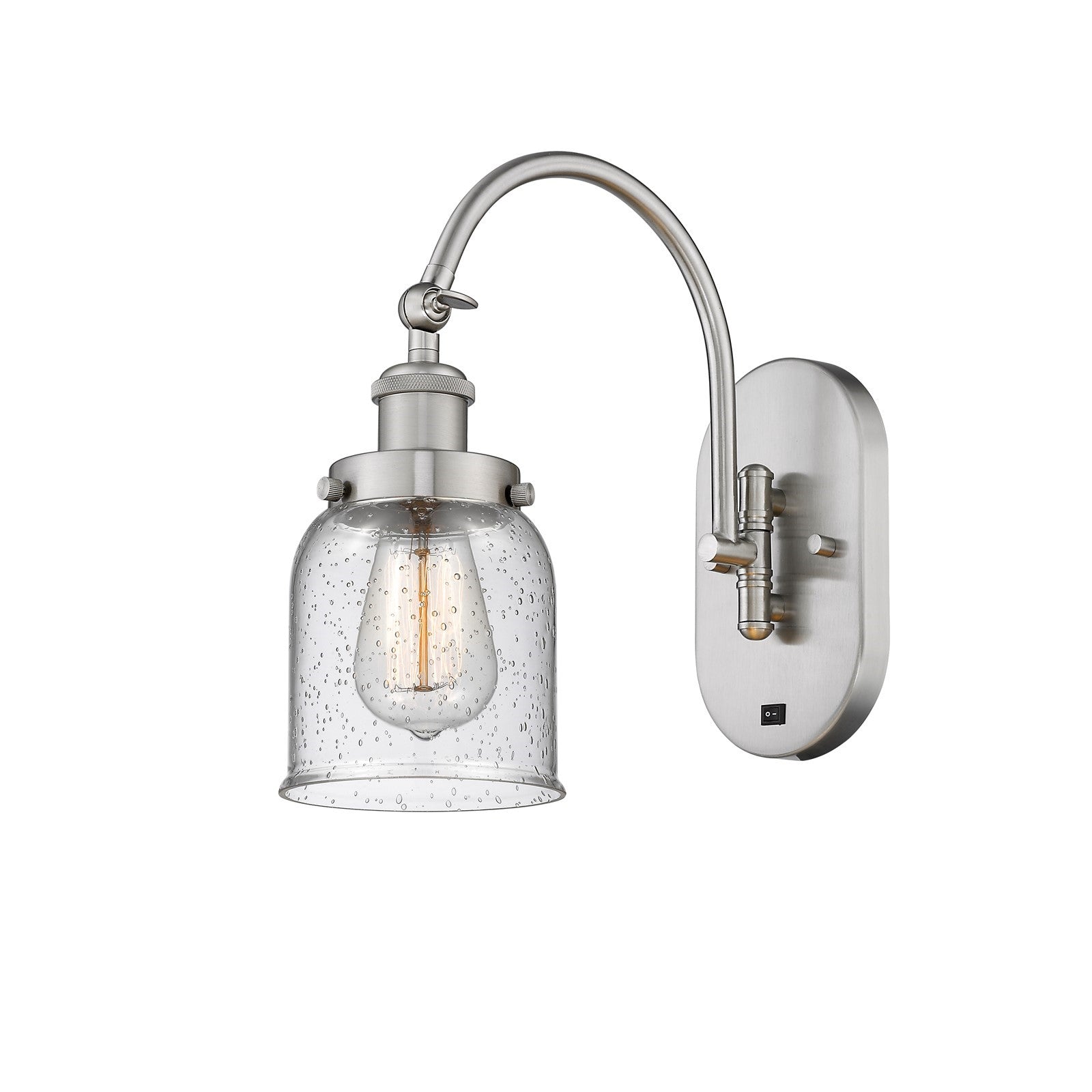 Innovations Bell 5in 1-Light Swing Arm Sconce | Industrial Brushed Satin Nickel and Seedy Glass | Bedroom & Hallway Reading | Model 918-1W-SN-G54-LED