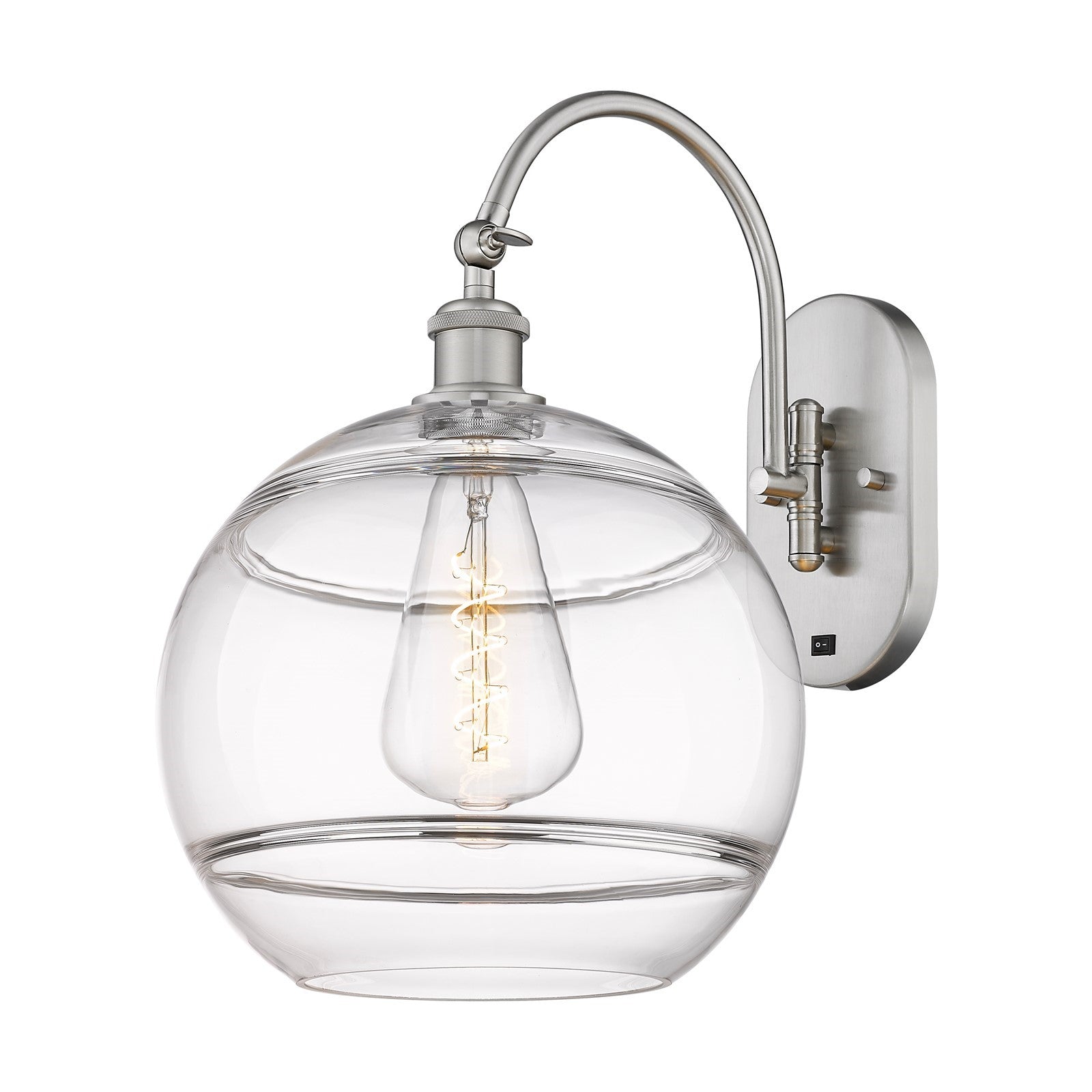 Innovations Rochester 12in 1-Light Wall Sconce | Industrial Brushed Satin Nickel and Clear Glass | Bedroom & Hallway Accent | Model 918-1W-SN-G556-12CL