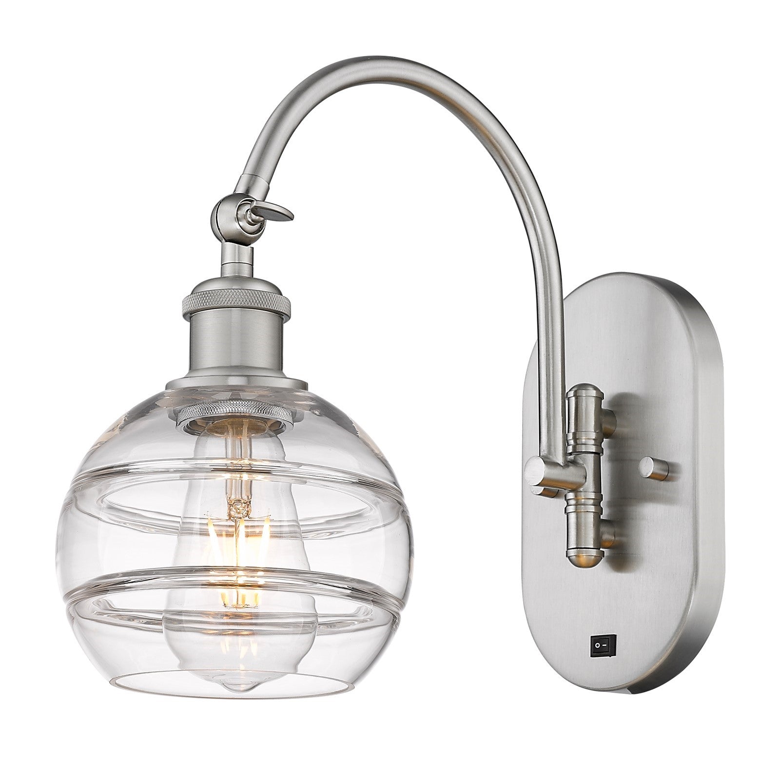 Innovations Rochester 6in 1-Light Wall Sconce | Industrial Brushed Satin Nickel and Clear Glass | Bedroom & Hallway Accent | Model 918-1W-SN-G556-6CL