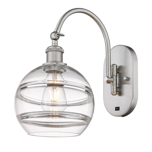 Innovations Rochester 8in 1-Light Wall Sconce | Industrial Brushed Satin Nickel and Clear Glass | Bedroom & Hallway Accent | Model 918-1W-SN-G556-8CL