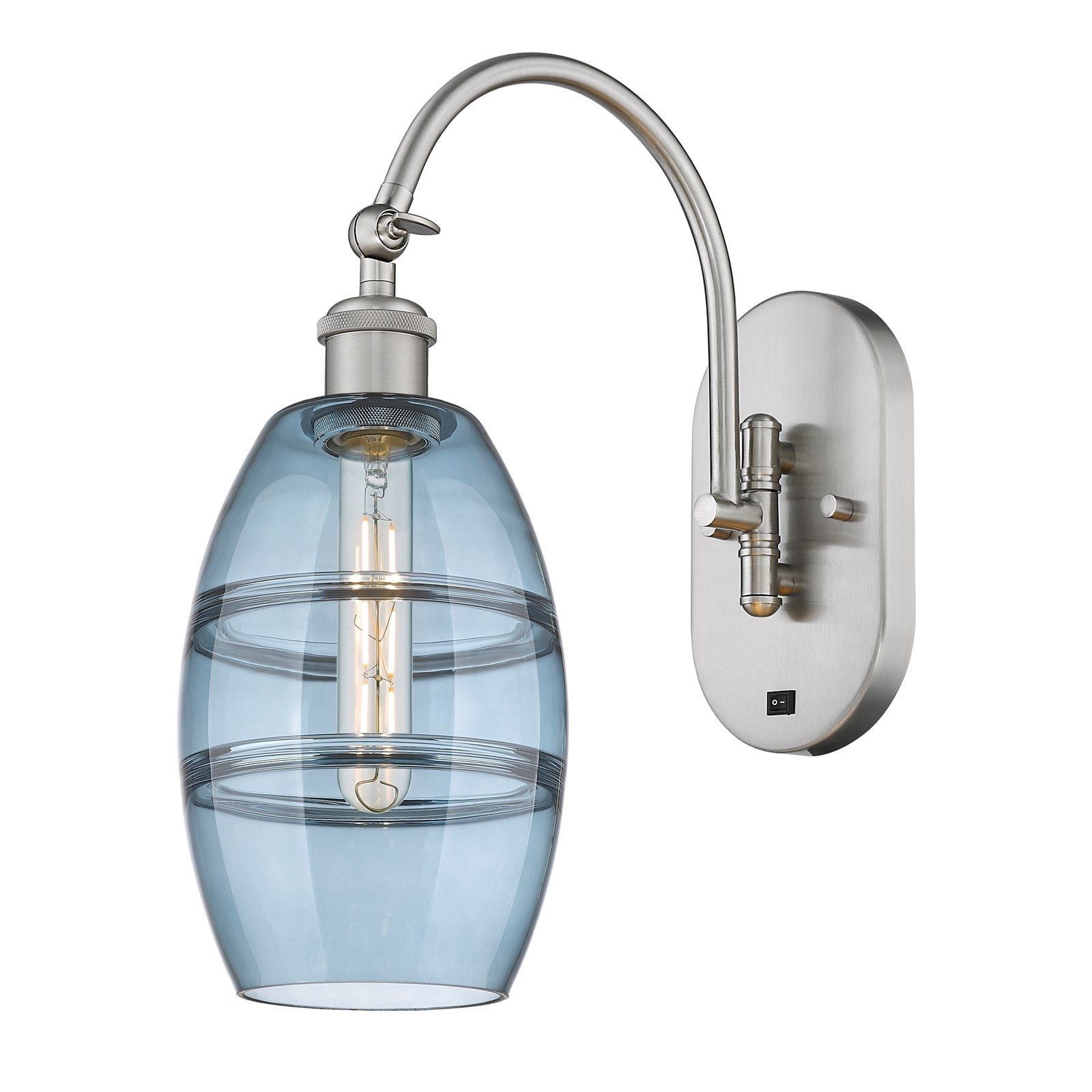 Innovations Vaz 6in 1-Light Wall Sconce | Industrial Brushed Satin Nickel and Blue Glass | Bedroom & Hallway Accent | Model 918-1W-SN-G557-6BL