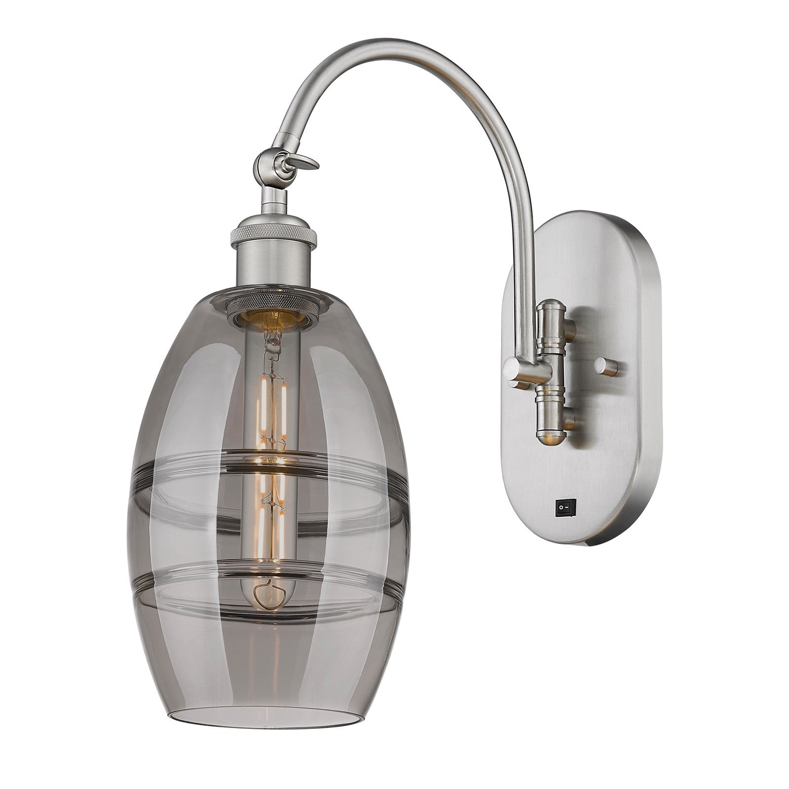 Innovations Vaz 6in 1-Light Wall Sconce | Industrial Brushed Satin Nickel and Light Smoke Glass | Hallway & Bedroom Accent | Model 918-1W-SN-G557-6SM