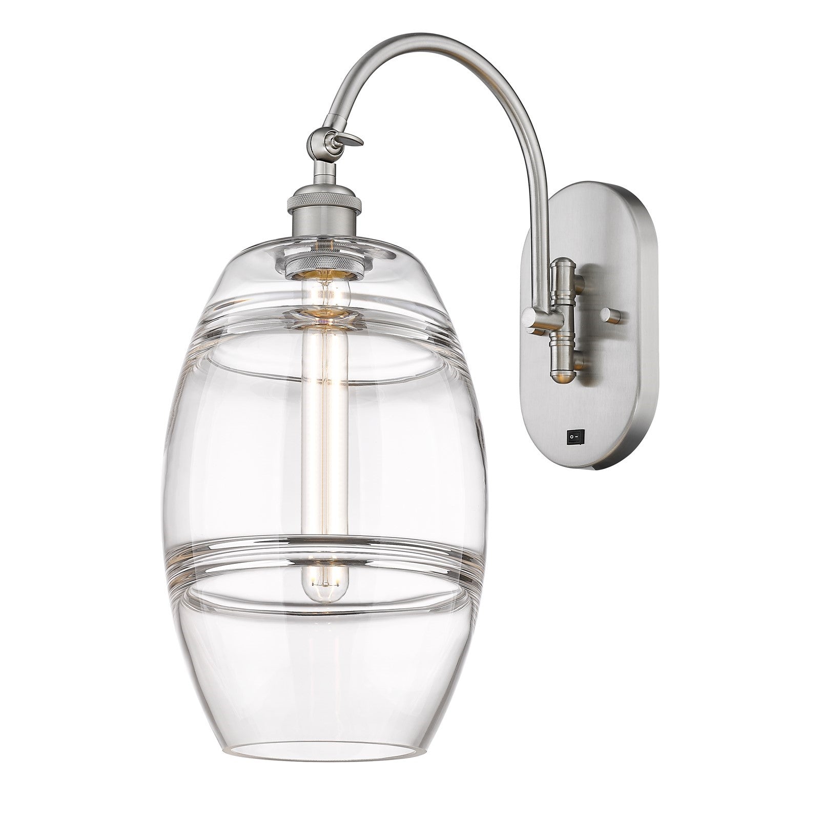 Innovations Vaz 8in 1-Light Wall Sconce | Industrial Brushed Satin Nickel and Clear Glass | Hallway & Bedroom Accent | 8 x 19 in | Model 918-1W-SN-G557-8CL