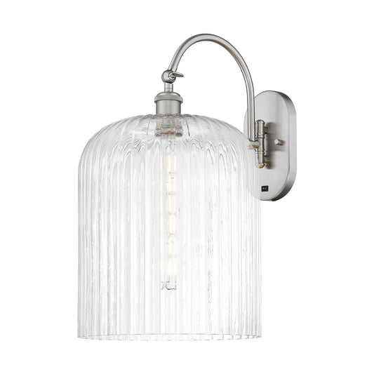 Innovations Bridal Veil 12in 1-Light Wall Sconce | Industrial Brushed Satin Nickel and Clear Ribbed Glass | Living Room & | Model 918-1W-SN-G559-12CL