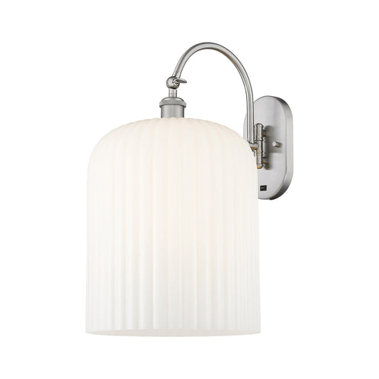 Innovations Bridal Veil 12in 1-Light Wall Sconce | Industrial Brushed Satin Nickel and Gloss White Ribbed Glass | Living Room | Model 918-1W-SN-G559-12GWH