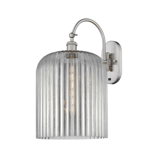 Innovations Bridal Veil 12in 1-Light Wall Sconce | Industrial Brushed Satin Nickel and Light Smoke Ribbed Glass | Hallway & | Model 918-1W-SN-G559-12SM