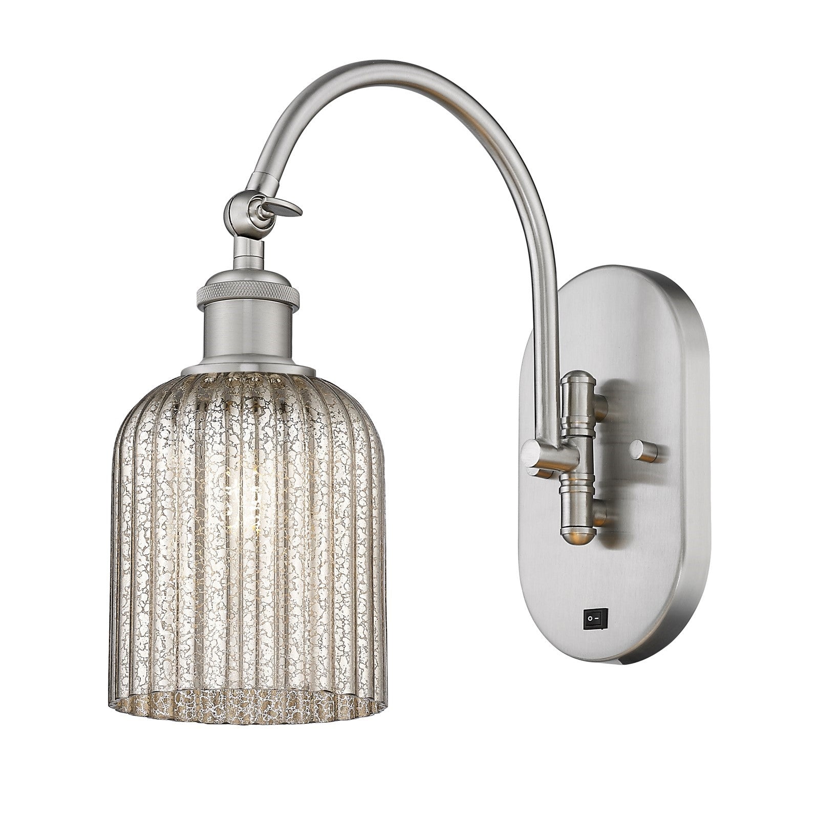 Innovations Bridal Veil 5in 1-Light Wall Sconce | Industrial Brushed Satin Nickel and Mercury Ribbed Glass | Hallway & Bathroom | Model 918-1W-SN-G559-5ME